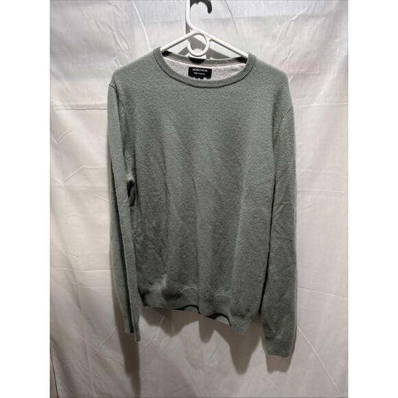 Nordstrom 100% Cashmere Sweater Mens Large Green/Gray Crewneck Pullover - Picture 2 of 11